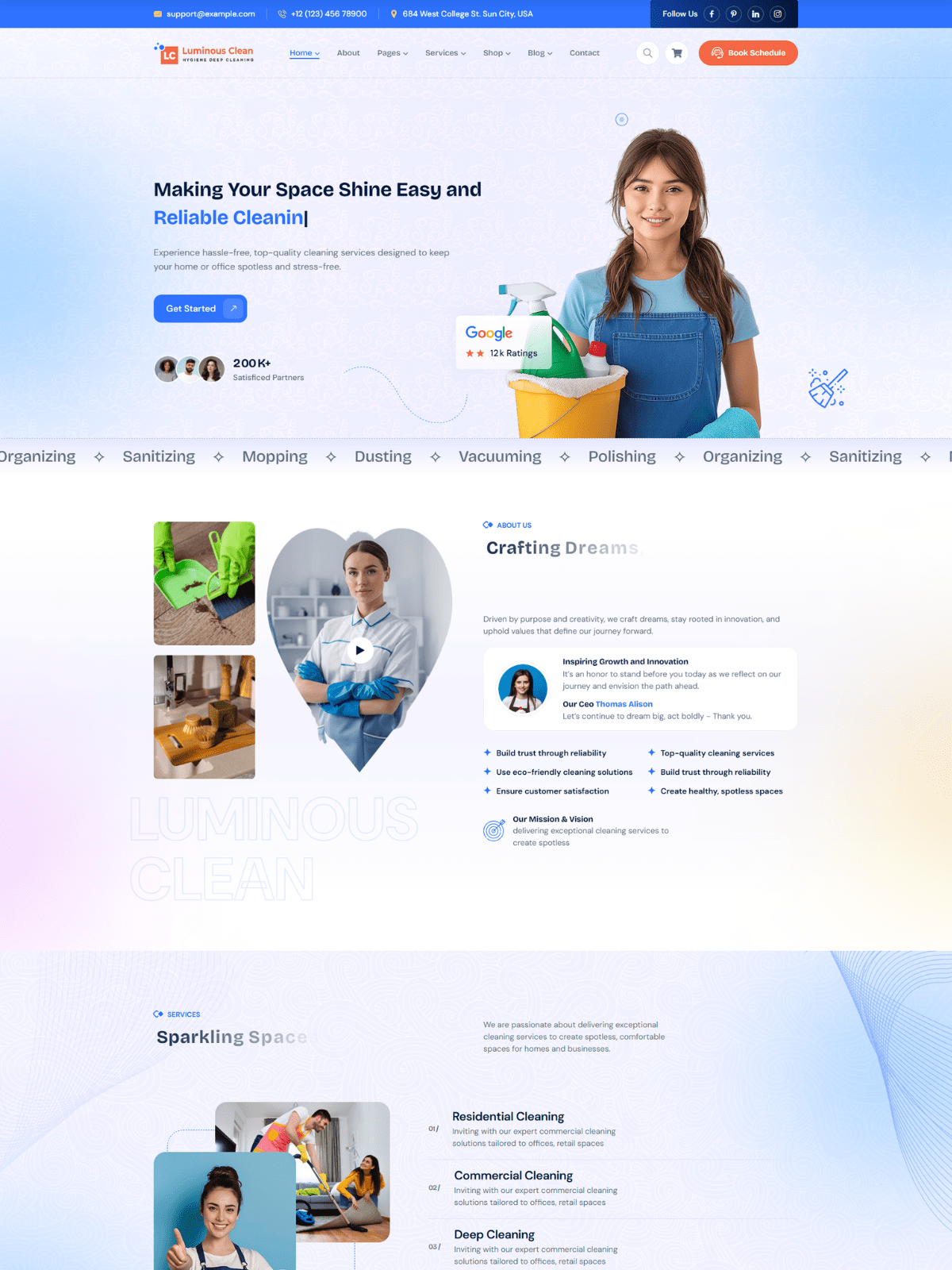 Luminous – Hygienic Cleaning Website