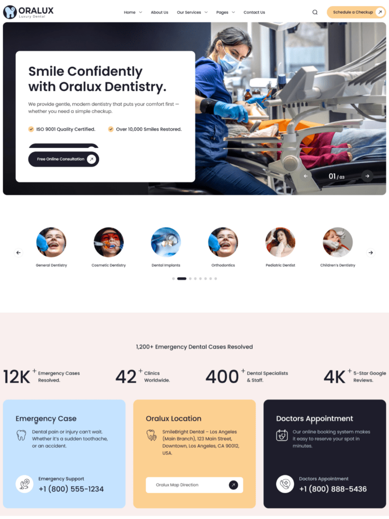 Oralux – Professional Dental Hospital Website